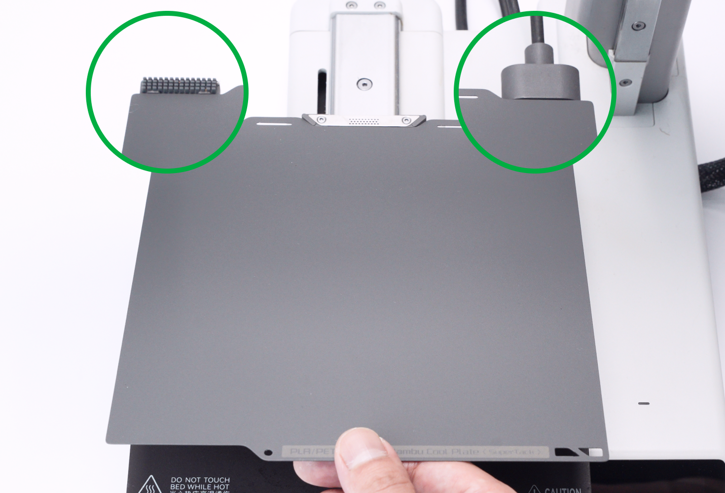 Step 1: Align the plate with the fixed points of the platform with the name of the plate facing you