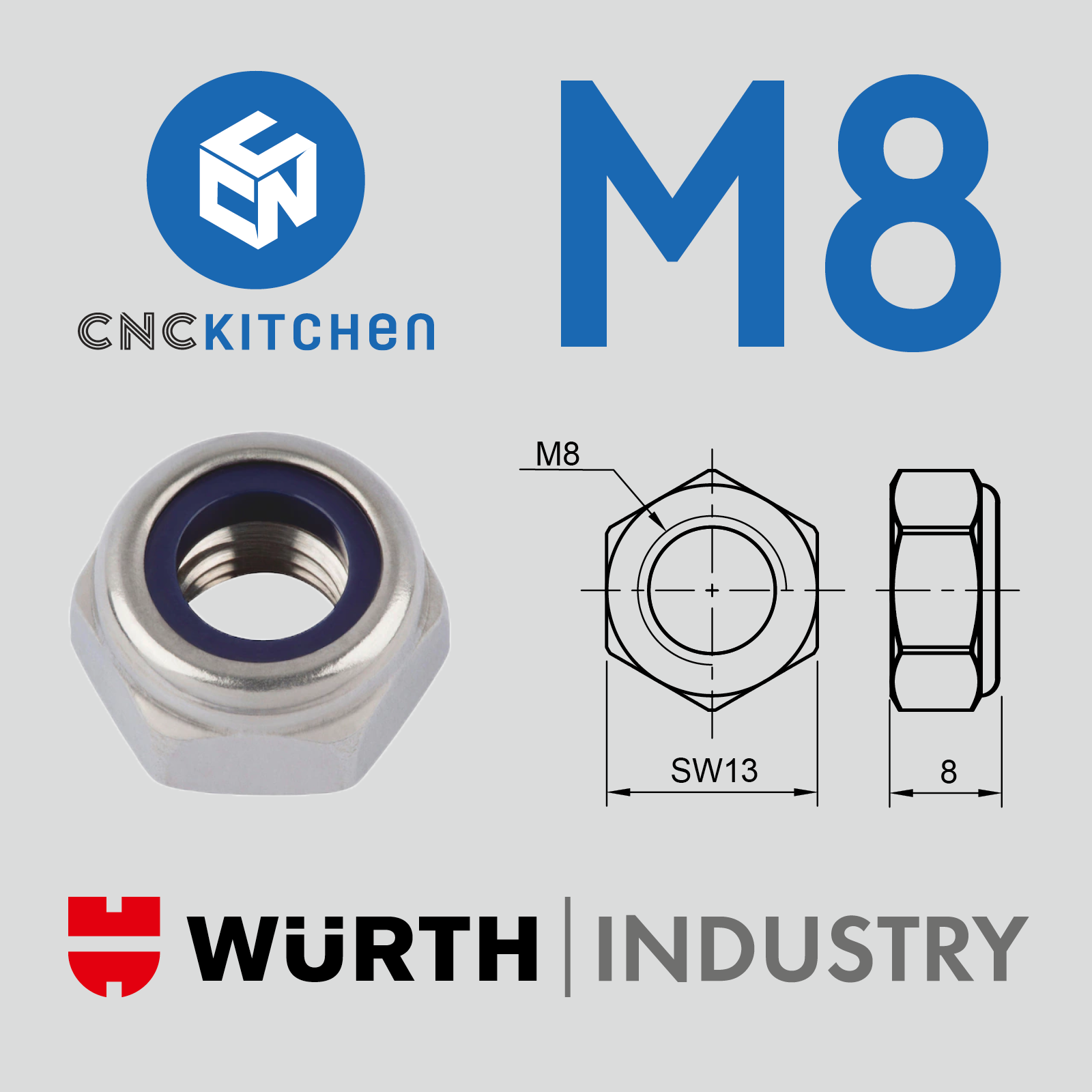 50 Porcas Freiadas Nyloc M8 Lock Nuts - CNC Kitchen