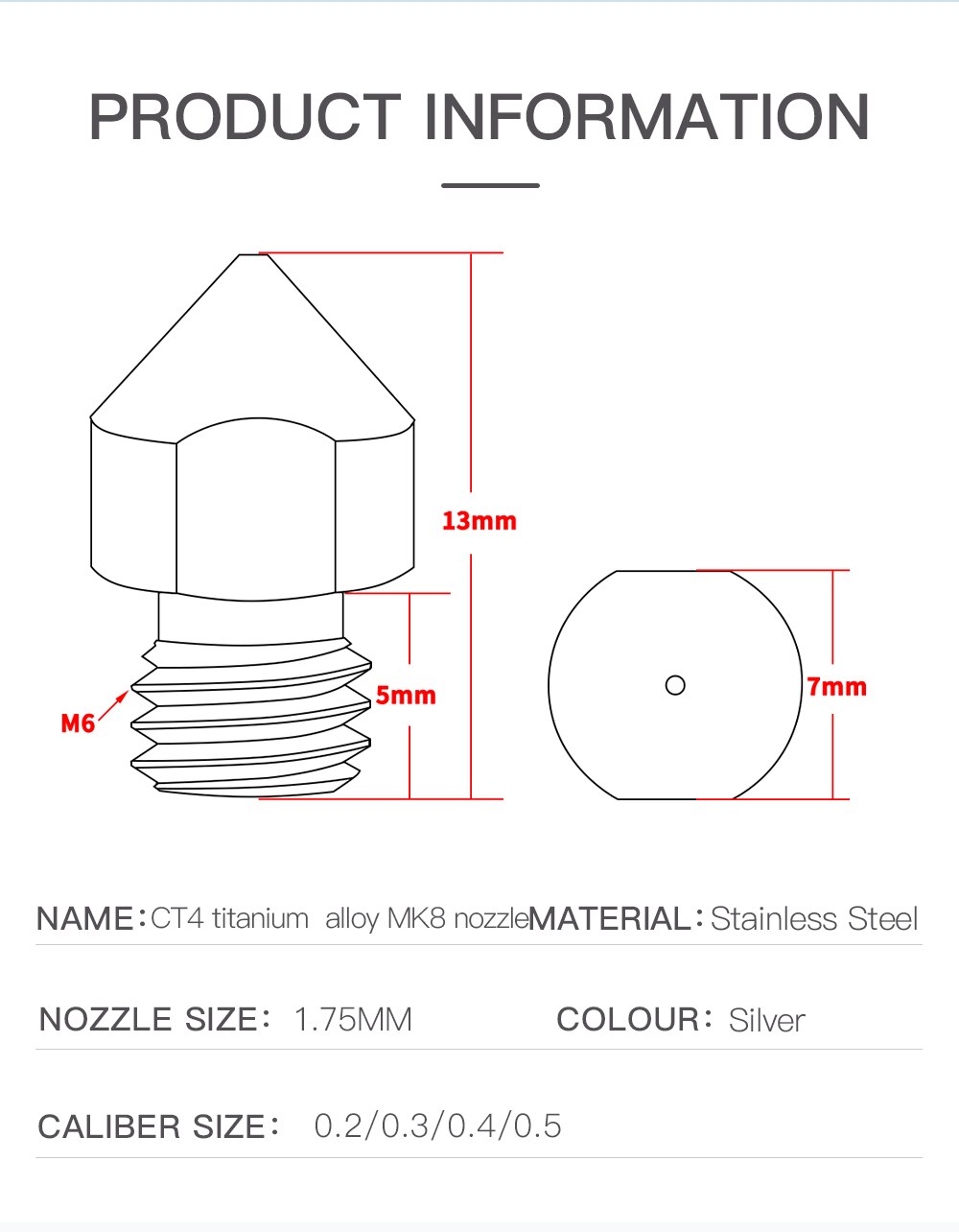 0.5mm Liga de Titânio TC4 Titanium Alloy Nozzle MK8  - AIMSOAR - Image 11
