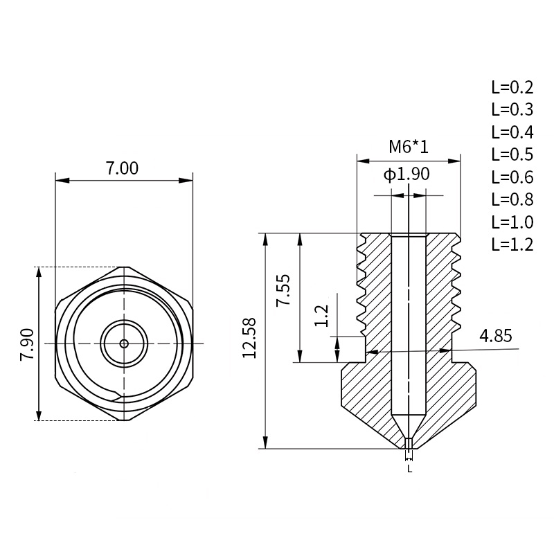 0.4mm C-SERIES Latão Revestido a Níquel Nozzle V6 (compatível com E3D Electroplated nickel plated high Temp H59 ) - AIMSOAR - Image 14