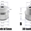 Polia para Correia 6mm GT2 30 Dentes 17mm 5mm Furo Alumínio ( GT2 timing belt pulley) - AIMSOAR