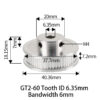 Polia para Correia 6mm GT2 60 Dentes 18mm 6.35mm Furo Alumínio ( GT2 timing belt pulley) - AIMSOAR