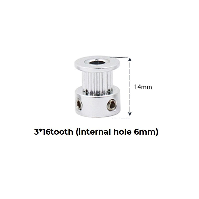Polia para Correia GT2 16 Dentes 14mm 6mm Furo Alumínio ( GT2 timing belt pulley) - AIMSOAR - Image 3