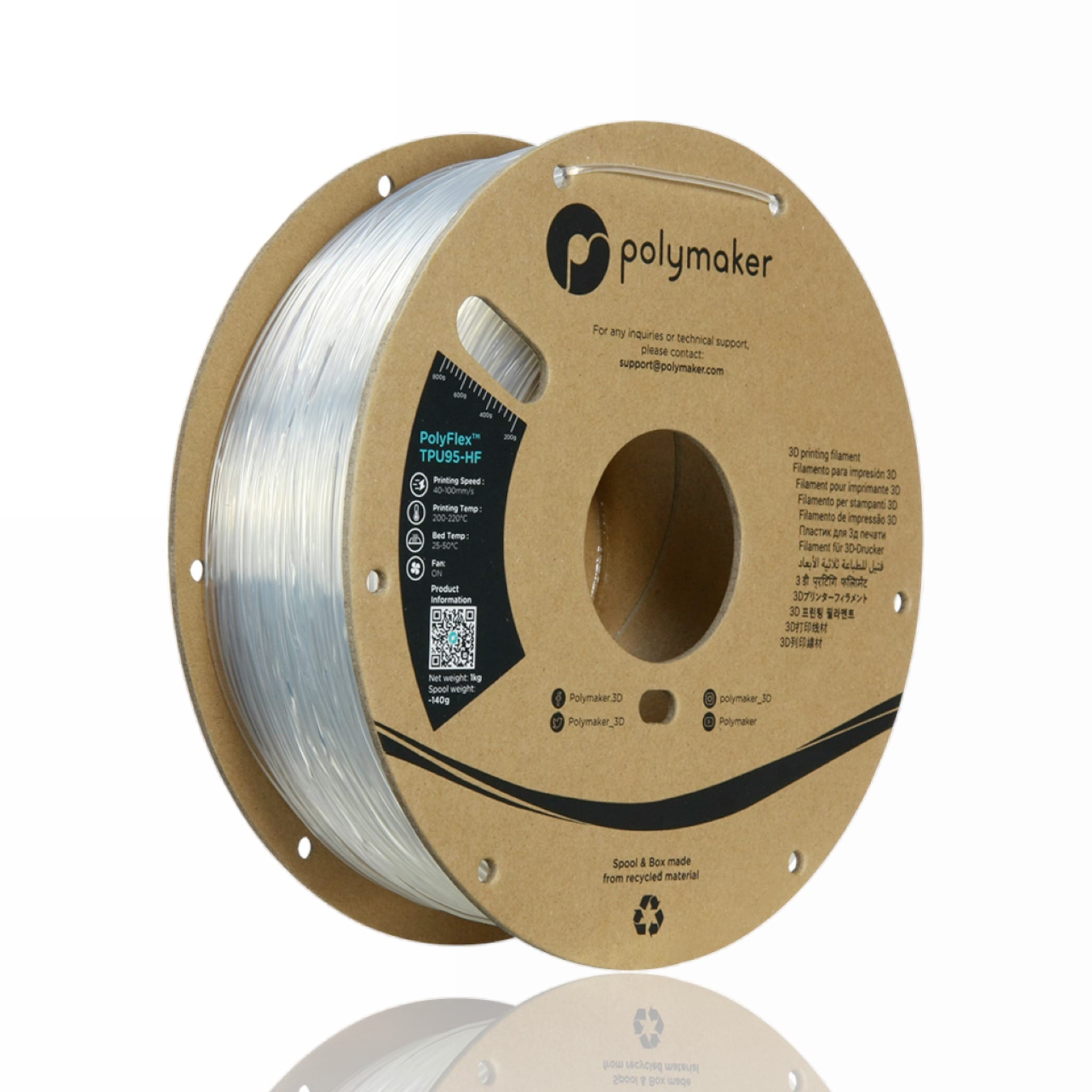 TPU 95A TPU95-HF PolyFlex Hight Speed 1kg Clear - Polymaker