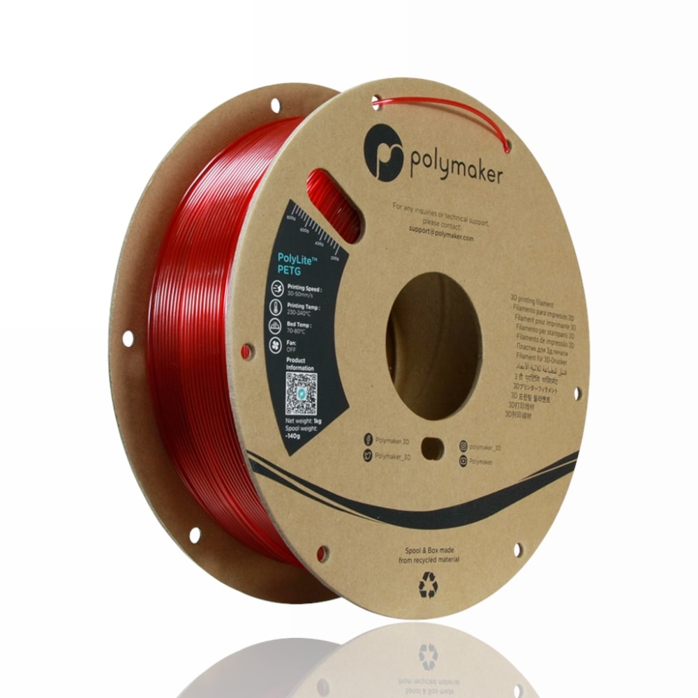 PETG PolyLite 1kg Translucent Red - Polymaker