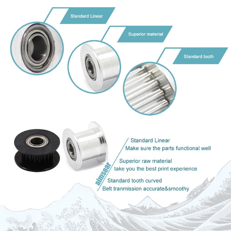 Polia para alinhamento Correia GT2 20 sem Dentes Rolamento 3mm Furo Alumínio ( GT2 timing belt pulley) - AIMSOAR - Image 3